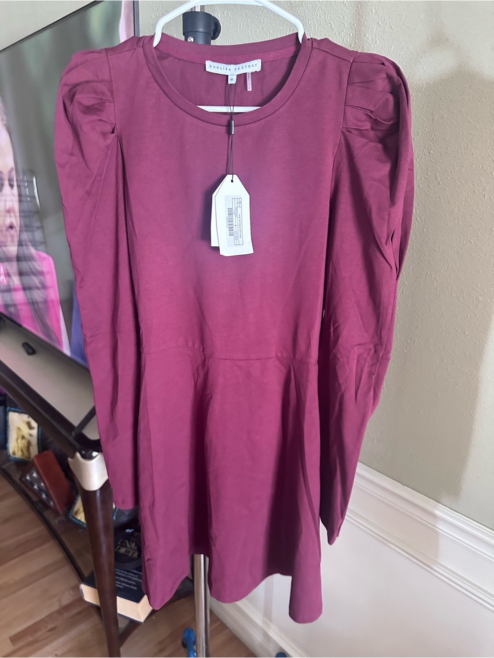 English Factory Long Sleeve Pleated Shoulder Tunic - Burgundy